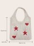 Star & Heart Graphic Tote Bag Hollow Out Crochet Bag