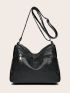 Zipper Front Crossbody Black Hobo Bag