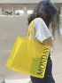 Neon Yellow Letter Print Beach Bag