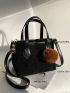 Mini Contrast Binding Corduroy Bucket Bag With Pom Pom Bag Charm