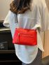 Neon Red Crossbody Tassel Decor Square Bag