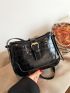 Crocodile Embossed Shoulder Bag Buckle Decor Hobo Bag