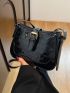 Crocodile Embossed Shoulder Bag Buckle Decor Hobo Bag