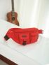 Letter Patch Decor Fanny Pack Pocket Front Neon Red Funky