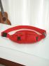 Letter Patch Decor Fanny Pack Pocket Front Neon Red Funky