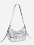 Metallic Shoulder Bag Studded Decor Ruched Detail Hobo Bag