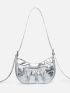 Metallic Shoulder Bag Studded Decor Ruched Detail Hobo Bag