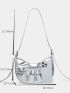 Metallic Shoulder Bag Studded Decor Ruched Detail Hobo Bag