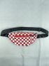 Checkered Pattern Letter Patch Decor Waist Bag