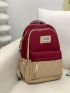 Letter Graphic Classic Backpack Nylon Colorblock For School