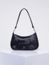 Studded Decor Shoulder Bag Black Hobo Bag For Punk