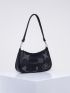 Studded Decor Shoulder Bag Black Hobo Bag For Punk