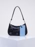 Studded Decor Shoulder Bag Black Hobo Bag For Punk