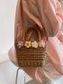 Mini Drawstring Design Satchels Bag Flower Decor Straw Bag For Vacation