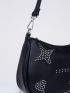 Studded Decor Shoulder Bag Black Hobo Bag For Punk