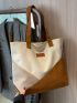 Colorblock Letter Patch Decor Shopper Bag