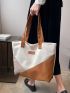 Colorblock Letter Patch Decor Shopper Bag