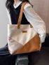 Colorblock Letter Patch Decor Shopper Bag