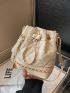 Quilted Pattern Crossbody Bag White Bucket Bag For Work & Office