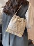 Quilted Pattern Crossbody Bag White Bucket Bag For Work & Office