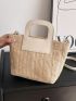 Two Tone Straw Bag Double Handle Vacation For Daily Life