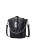 Genuine Leather Mini Crocodile Embossed Bucket Bag Chain Decor