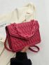 Quilted Pattern Satchel Contrast Binding Flap Square Bag