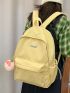 Letter Graphic Functional Backpack Corduroy Waterproof Classic Backpack With Bag Charm