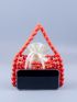 Red Beaded Square Bag With Drawstring Inner Pouch For Vacation