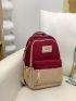 Colorblock Functional Backpack Letter Patch Decor Laptop Backpack