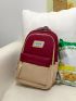 Colorblock Functional Backpack Letter Patch Decor Laptop Backpack