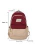 Colorblock Functional Backpack Letter Patch Decor Laptop Backpack