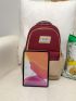 Colorblock Functional Backpack Letter Patch Decor Laptop Backpack