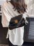 Metal Decor Shoulder Bag Ruched Detail Flap Novelty Bag