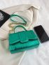 Mini Neon Green Satchel Crocodile Embossed Flap Square Bag