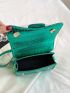 Mini Neon Green Satchel Crocodile Embossed Flap Square Bag