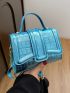 Mini Neon Blue Satchel Crocodile Embossed Flap Square Bag