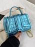 Mini Neon Blue Satchel Crocodile Embossed Flap Square Bag