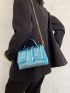 Mini Neon Blue Satchel Crocodile Embossed Flap Square Bag