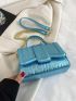 Mini Neon Blue Satchel Crocodile Embossed Flap Square Bag