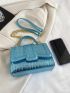 Mini Neon Blue Satchel Crocodile Embossed Flap Square Bag