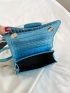 Mini Neon Blue Satchel Crocodile Embossed Flap Square Bag