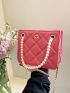 Mini Quilted Pattern Satchel Pearl & Metal Decor Square Bag