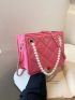 Mini Quilted Pattern Satchel Pearl & Metal Decor Square Bag