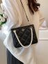 Mini Quilted Pattern Satchel Metal & Pearl Decor Square Bag