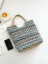 Geometric Pattern Tote Bag Colorblock Straw Bag