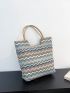 Geometric Pattern Tote Bag Colorblock Straw Bag