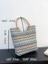 Geometric Pattern Tote Bag Colorblock Straw Bag