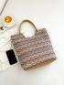 Geometric Pattern Tote Bag Colorblock Straw Bag