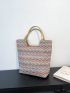 Geometric Pattern Tote Bag Colorblock Straw Bag